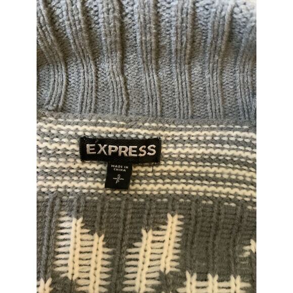 Express Cardigan Womens Small Petite Snowflake Isle Pattern Merino Wool Sweater - Picture 8 of 10